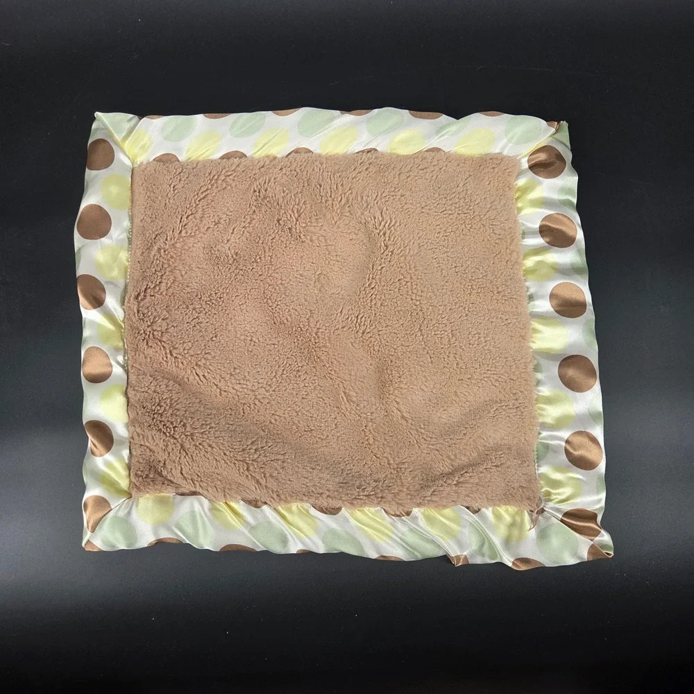 Baby Lovey Security Blanket Soft Plush Dot Satin Trim Green Brown Unisex